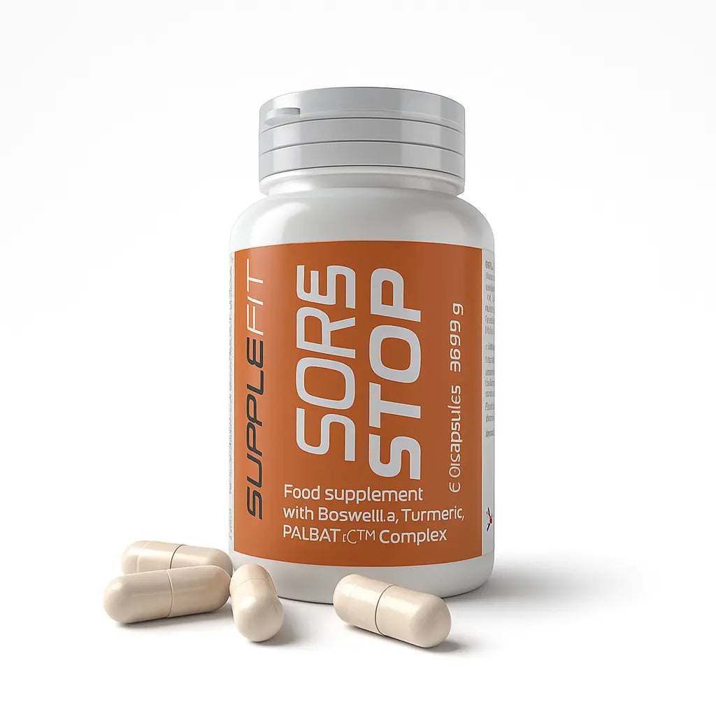 SORE STOP + – COMPLÉMENT ANTI-INFLAMMATOIRE, RÉDUCTION DE LA DOULEUR & MAINTIEN DE L'ÉNERGIE